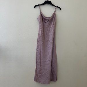 SATIN COWL NECK MIDI SLIP DRESS - BLUSHING MAUVE